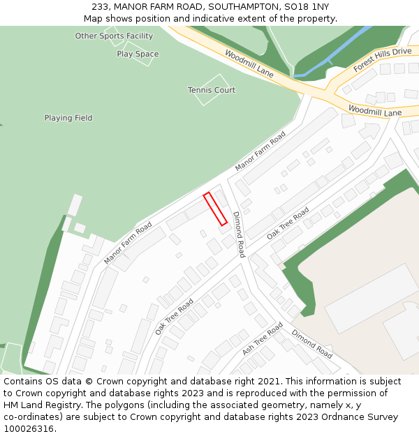 233, MANOR FARM ROAD, SOUTHAMPTON, SO18 1NY: Location map and indicative extent of plot