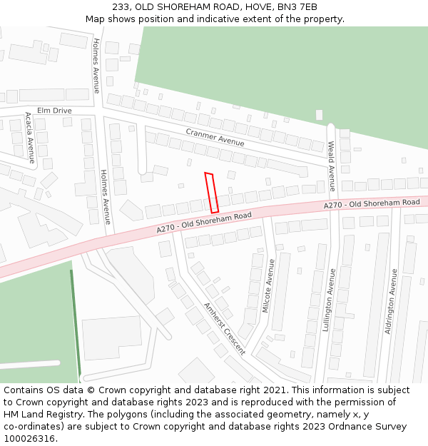 233, OLD SHOREHAM ROAD, HOVE, BN3 7EB: Location map and indicative extent of plot