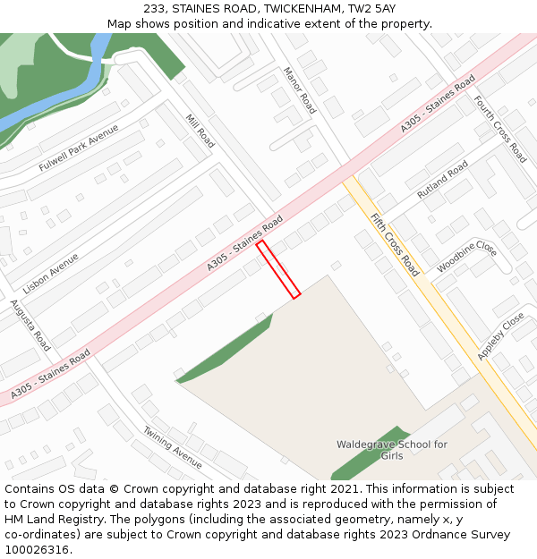 233, STAINES ROAD, TWICKENHAM, TW2 5AY: Location map and indicative extent of plot