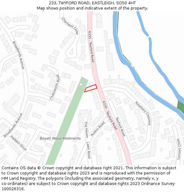 233, TWYFORD ROAD, EASTLEIGH, SO50 4HT: Location map and indicative extent of plot