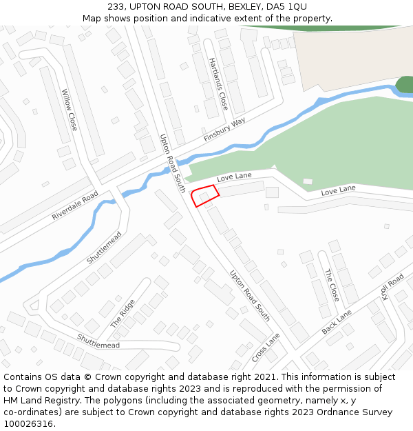 233, UPTON ROAD SOUTH, BEXLEY, DA5 1QU: Location map and indicative extent of plot