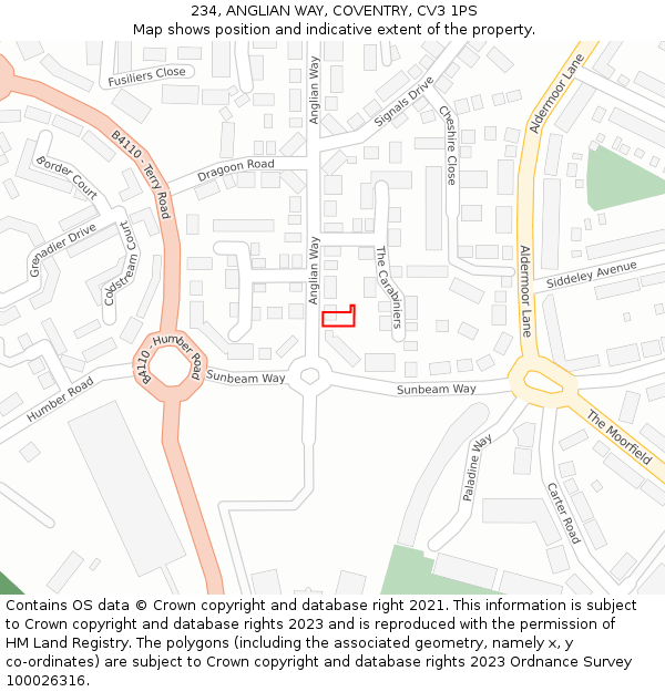 234, ANGLIAN WAY, COVENTRY, CV3 1PS: Location map and indicative extent of plot
