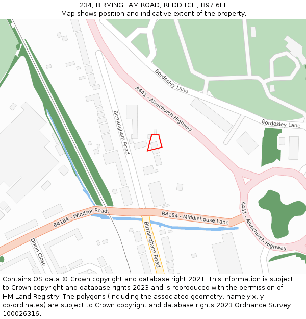 234, BIRMINGHAM ROAD, REDDITCH, B97 6EL: Location map and indicative extent of plot