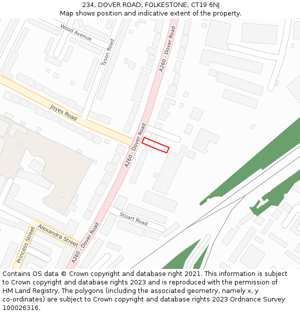 234, DOVER ROAD, FOLKESTONE, CT19 6NJ: Location map and indicative extent of plot