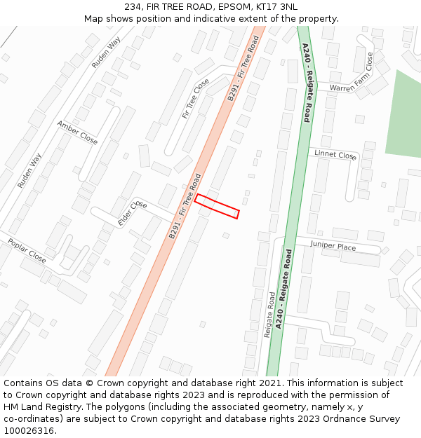 234, FIR TREE ROAD, EPSOM, KT17 3NL: Location map and indicative extent of plot