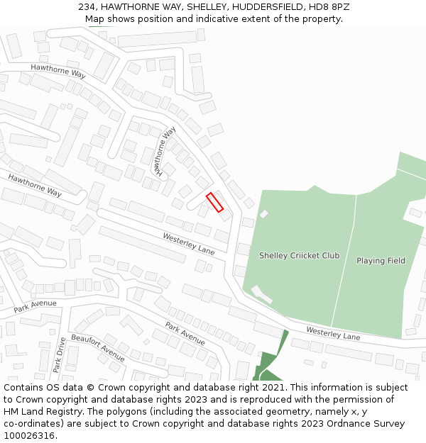 234, HAWTHORNE WAY, SHELLEY, HUDDERSFIELD, HD8 8PZ: Location map and indicative extent of plot