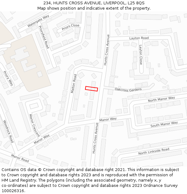 234, HUNTS CROSS AVENUE, LIVERPOOL, L25 8QS: Location map and indicative extent of plot