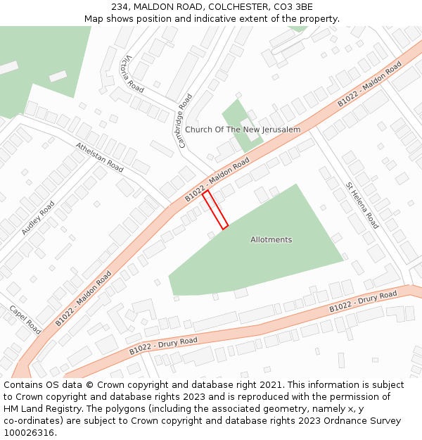 234, MALDON ROAD, COLCHESTER, CO3 3BE: Location map and indicative extent of plot