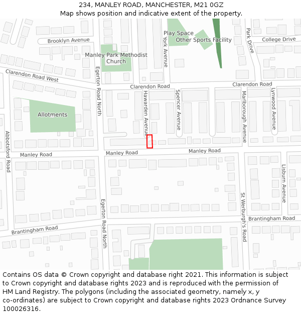 234, MANLEY ROAD, MANCHESTER, M21 0GZ: Location map and indicative extent of plot