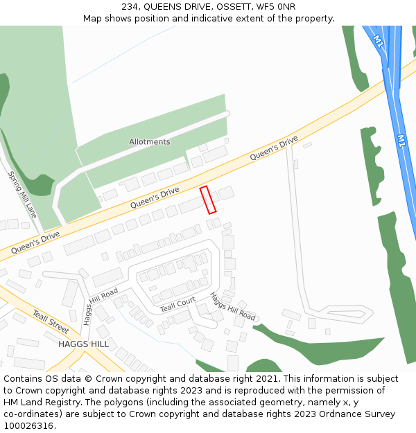 234, QUEENS DRIVE, OSSETT, WF5 0NR: Location map and indicative extent of plot