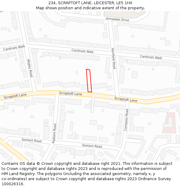 234, SCRAPTOFT LANE, LEICESTER, LE5 1HX: Location map and indicative extent of plot