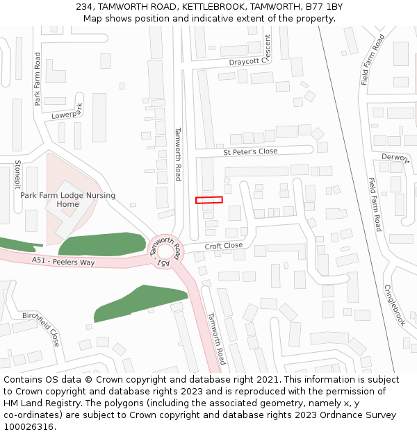 234, TAMWORTH ROAD, KETTLEBROOK, TAMWORTH, B77 1BY: Location map and indicative extent of plot