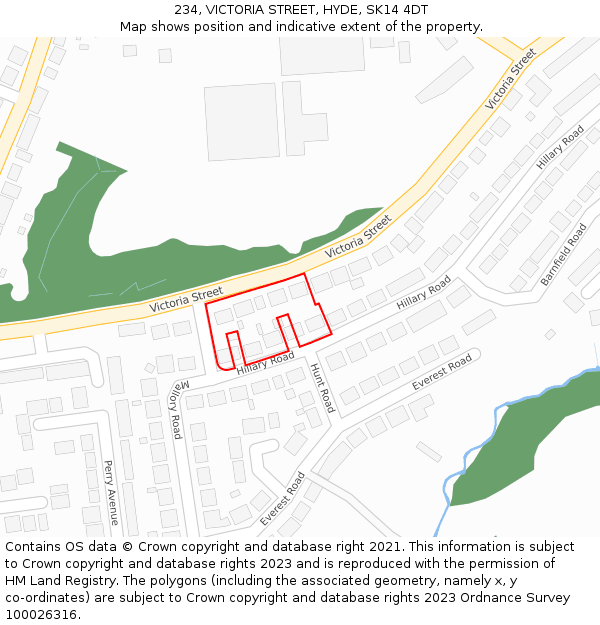 234, VICTORIA STREET, HYDE, SK14 4DT: Location map and indicative extent of plot