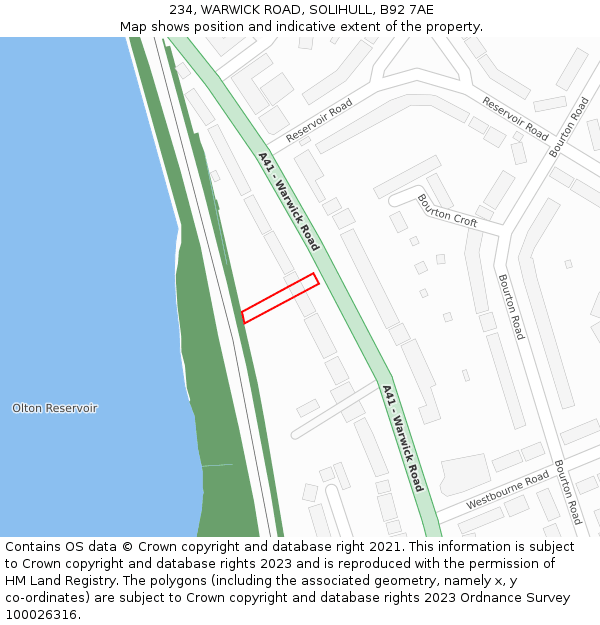 234, WARWICK ROAD, SOLIHULL, B92 7AE: Location map and indicative extent of plot