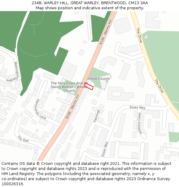 234B, WARLEY HILL, GREAT WARLEY, BRENTWOOD, CM13 3AA: Location map and indicative extent of plot
