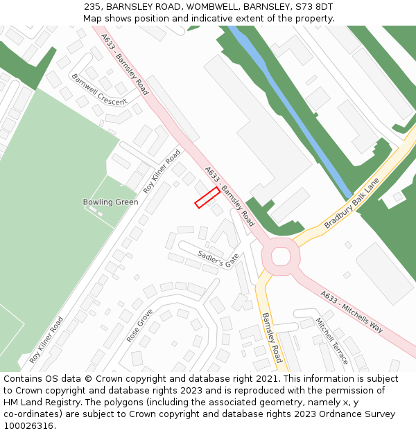 235, BARNSLEY ROAD, WOMBWELL, BARNSLEY, S73 8DT: Location map and indicative extent of plot