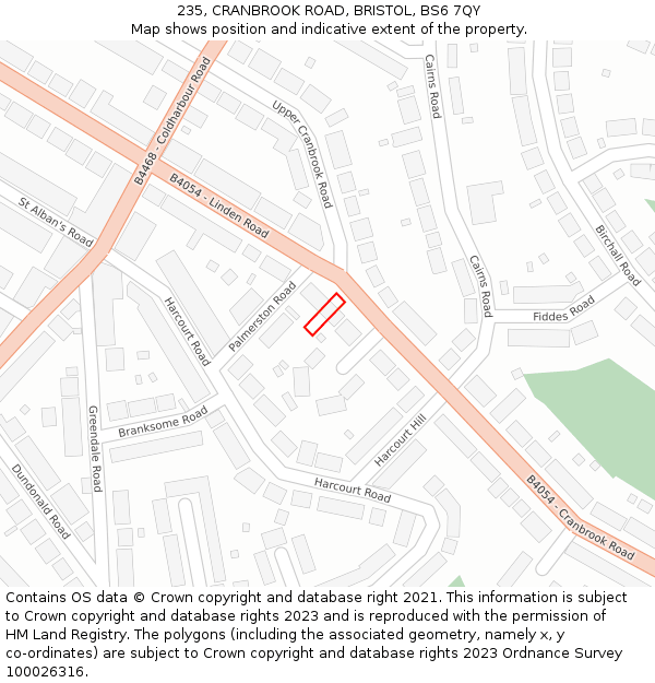 235, CRANBROOK ROAD, BRISTOL, BS6 7QY: Location map and indicative extent of plot