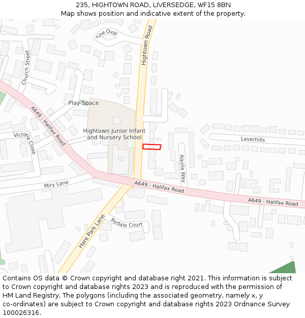 235, HIGHTOWN ROAD, LIVERSEDGE, WF15 8BN: Location map and indicative extent of plot