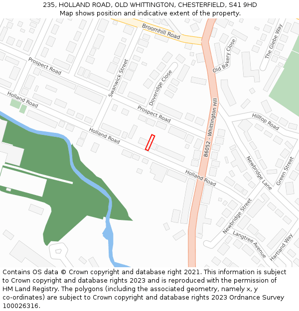 235, HOLLAND ROAD, OLD WHITTINGTON, CHESTERFIELD, S41 9HD: Location map and indicative extent of plot