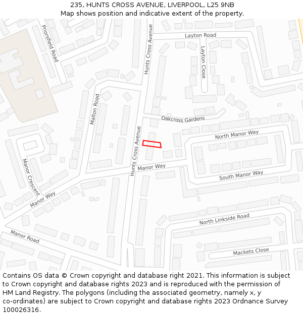 235, HUNTS CROSS AVENUE, LIVERPOOL, L25 9NB: Location map and indicative extent of plot