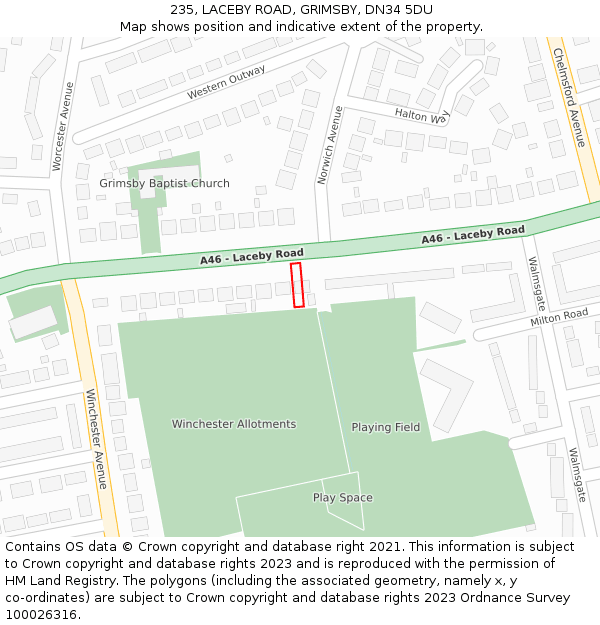 235, LACEBY ROAD, GRIMSBY, DN34 5DU: Location map and indicative extent of plot