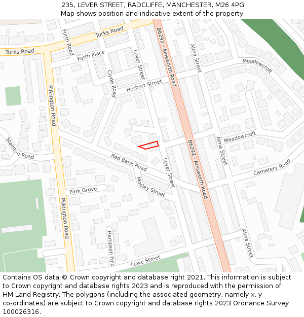 235, LEVER STREET, RADCLIFFE, MANCHESTER, M26 4PG: Location map and indicative extent of plot