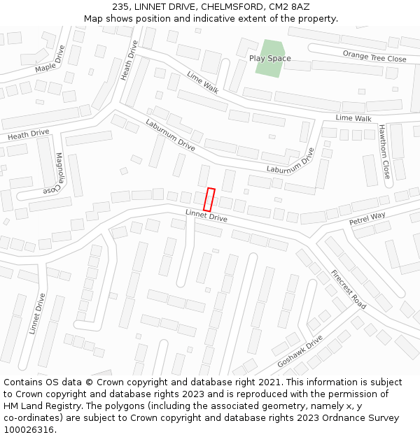 235, LINNET DRIVE, CHELMSFORD, CM2 8AZ: Location map and indicative extent of plot