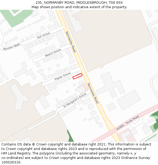235, NORMANBY ROAD, MIDDLESBROUGH, TS6 6SX: Location map and indicative extent of plot