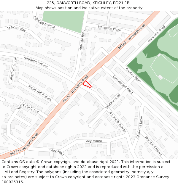 235, OAKWORTH ROAD, KEIGHLEY, BD21 1RL: Location map and indicative extent of plot