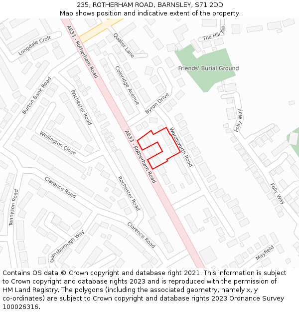 235, ROTHERHAM ROAD, BARNSLEY, S71 2DD: Location map and indicative extent of plot