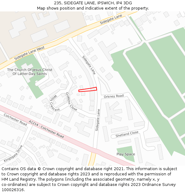 235, SIDEGATE LANE, IPSWICH, IP4 3DG: Location map and indicative extent of plot