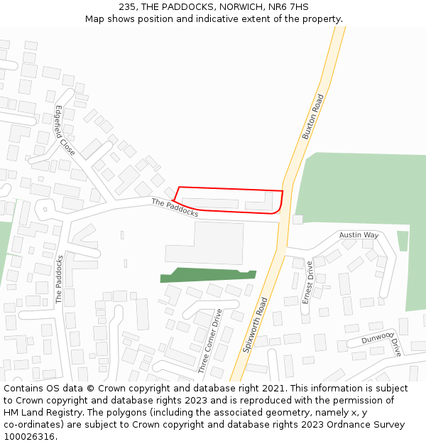 235, THE PADDOCKS, NORWICH, NR6 7HS: Location map and indicative extent of plot