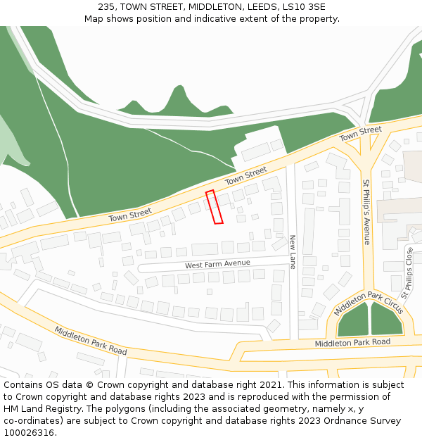 235, TOWN STREET, MIDDLETON, LEEDS, LS10 3SE: Location map and indicative extent of plot