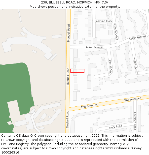 236, BLUEBELL ROAD, NORWICH, NR4 7LW: Location map and indicative extent of plot