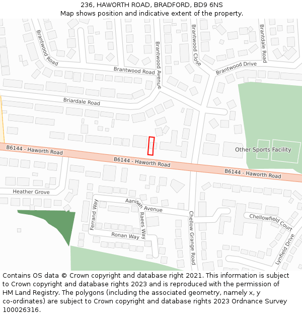 236, HAWORTH ROAD, BRADFORD, BD9 6NS: Location map and indicative extent of plot