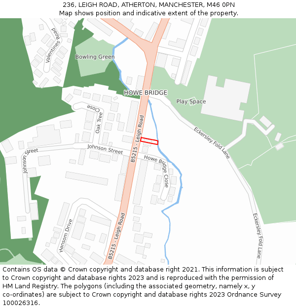 236, LEIGH ROAD, ATHERTON, MANCHESTER, M46 0PN: Location map and indicative extent of plot