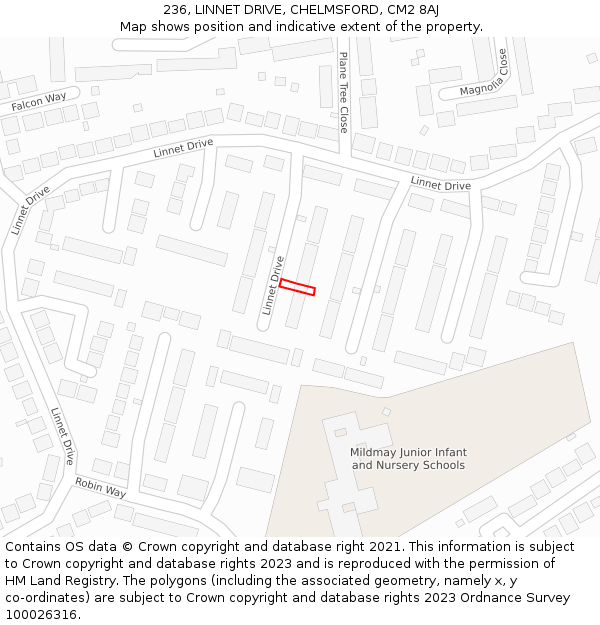 236, LINNET DRIVE, CHELMSFORD, CM2 8AJ: Location map and indicative extent of plot