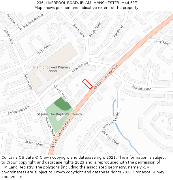 236, LIVERPOOL ROAD, IRLAM, MANCHESTER, M44 6FE: Location map and indicative extent of plot