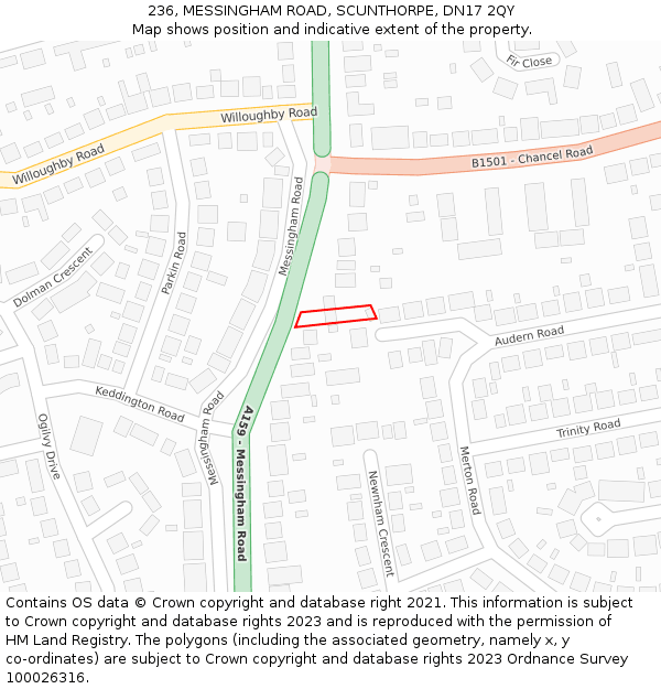 236, MESSINGHAM ROAD, SCUNTHORPE, DN17 2QY: Location map and indicative extent of plot
