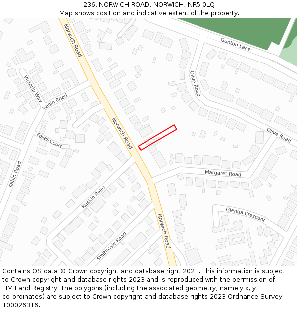 236, NORWICH ROAD, NORWICH, NR5 0LQ: Location map and indicative extent of plot
