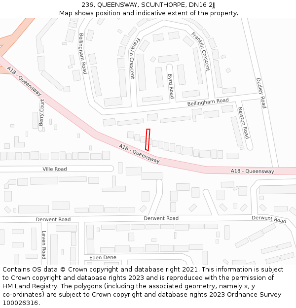 236, QUEENSWAY, SCUNTHORPE, DN16 2JJ: Location map and indicative extent of plot