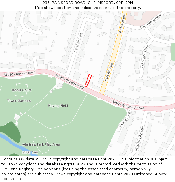 236, RAINSFORD ROAD, CHELMSFORD, CM1 2PN: Location map and indicative extent of plot