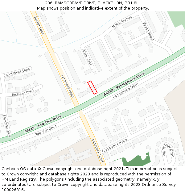 236, RAMSGREAVE DRIVE, BLACKBURN, BB1 8LL: Location map and indicative extent of plot