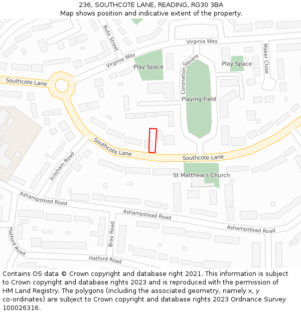 236, SOUTHCOTE LANE, READING, RG30 3BA: Location map and indicative extent of plot