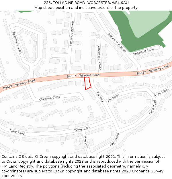 236, TOLLADINE ROAD, WORCESTER, WR4 9AU: Location map and indicative extent of plot