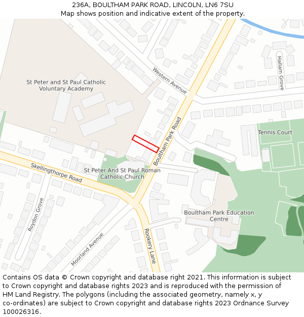236A, BOULTHAM PARK ROAD, LINCOLN, LN6 7SU: Location map and indicative extent of plot