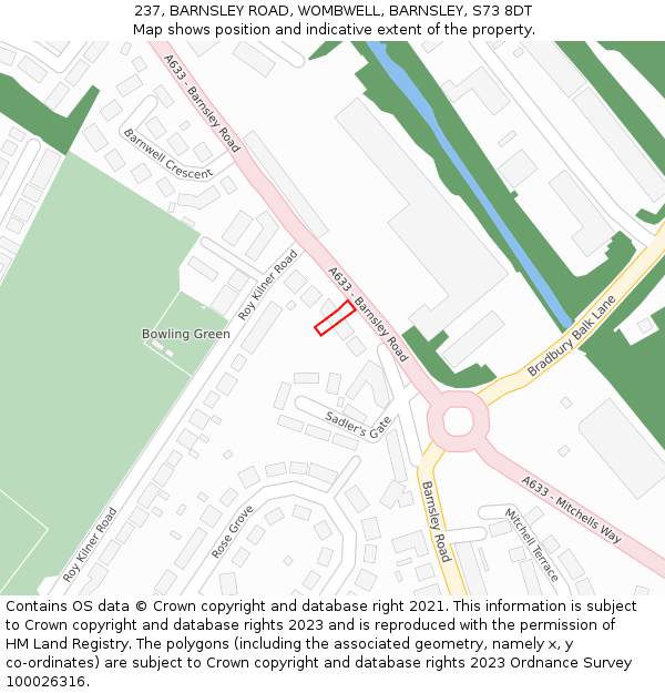 237, BARNSLEY ROAD, WOMBWELL, BARNSLEY, S73 8DT: Location map and indicative extent of plot