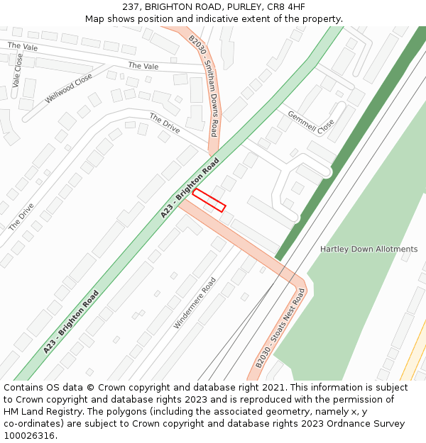 237, BRIGHTON ROAD, PURLEY, CR8 4HF: Location map and indicative extent of plot