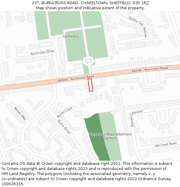 237, BURNCROSS ROAD, CHAPELTOWN, SHEFFIELD, S35 1RZ: Location map and indicative extent of plot