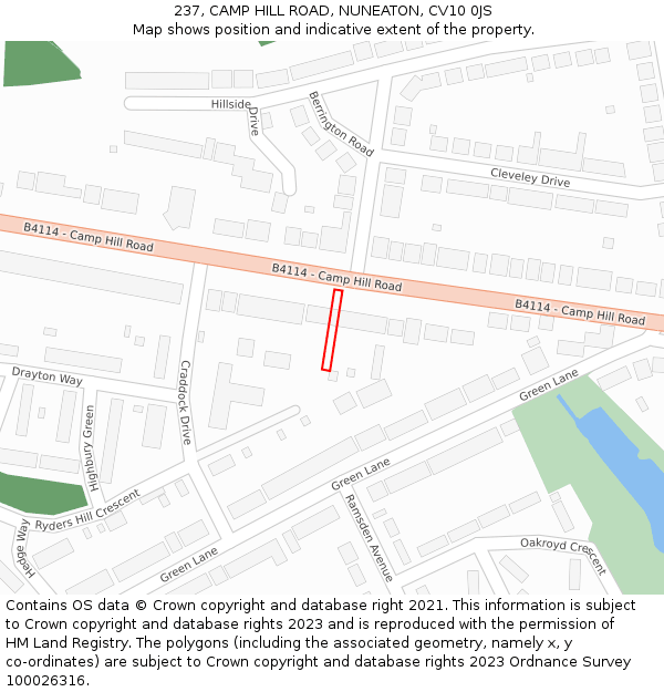 237, CAMP HILL ROAD, NUNEATON, CV10 0JS: Location map and indicative extent of plot